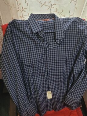 Men's Navy and Blue Check Dress Shirt